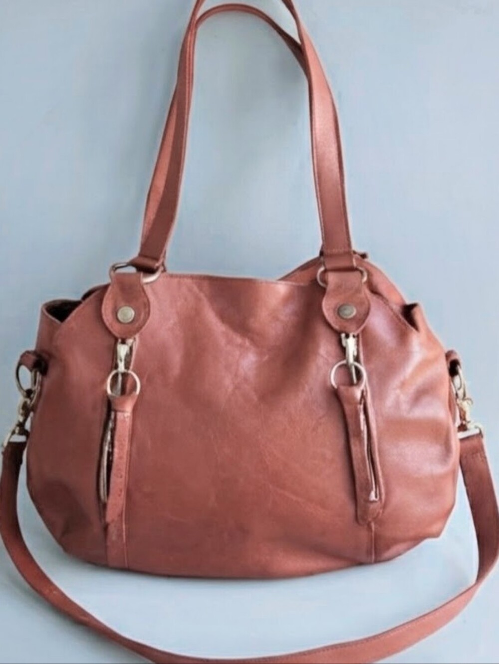 Handmade Leather Satchel With Removable Crossbody Strap Brass Hardware